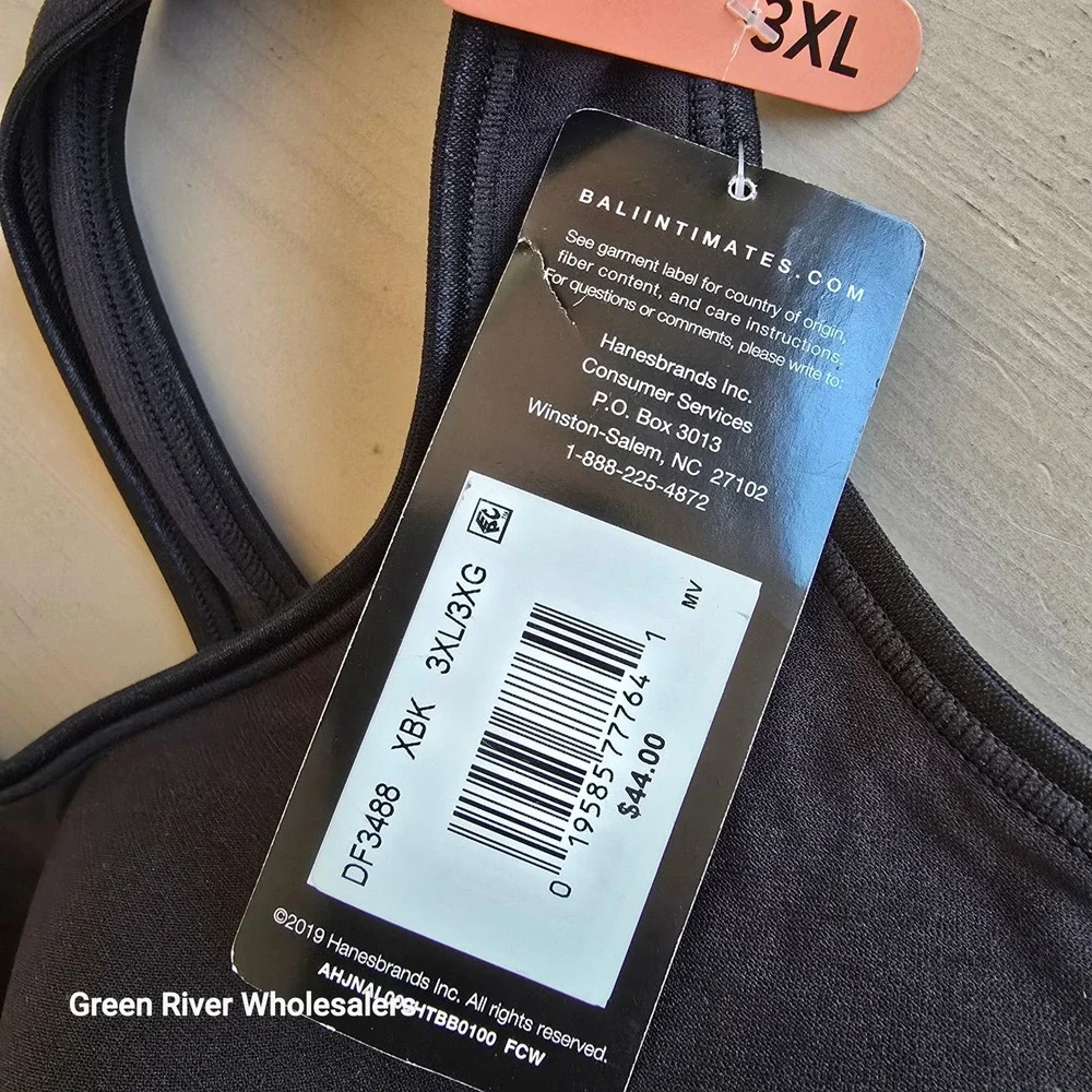 Bali‎ Comfort Revolution Wireless Bra DF3488 Black 3XL Built-Up Smooth Support